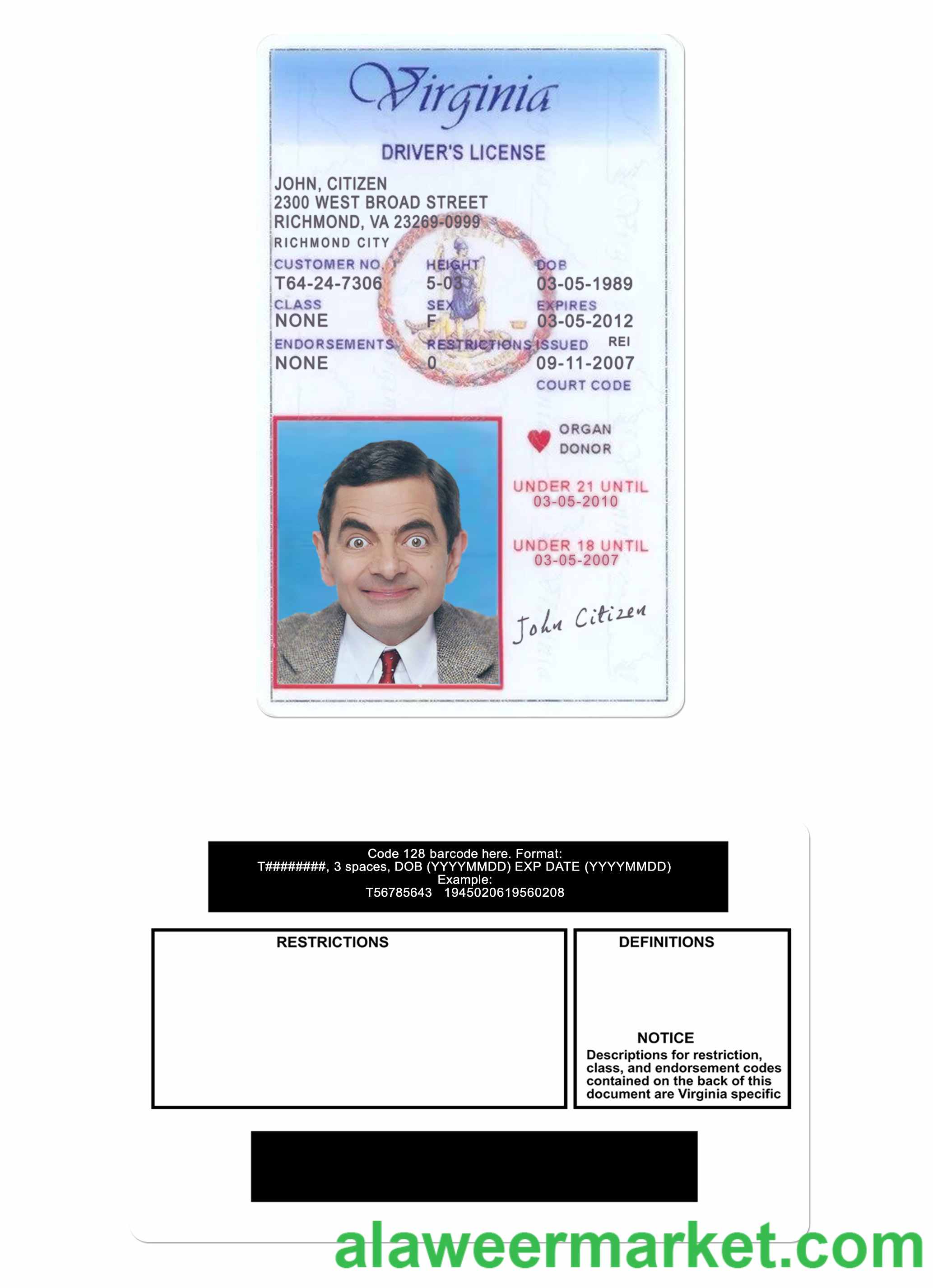 USA Virginia driving license under 21